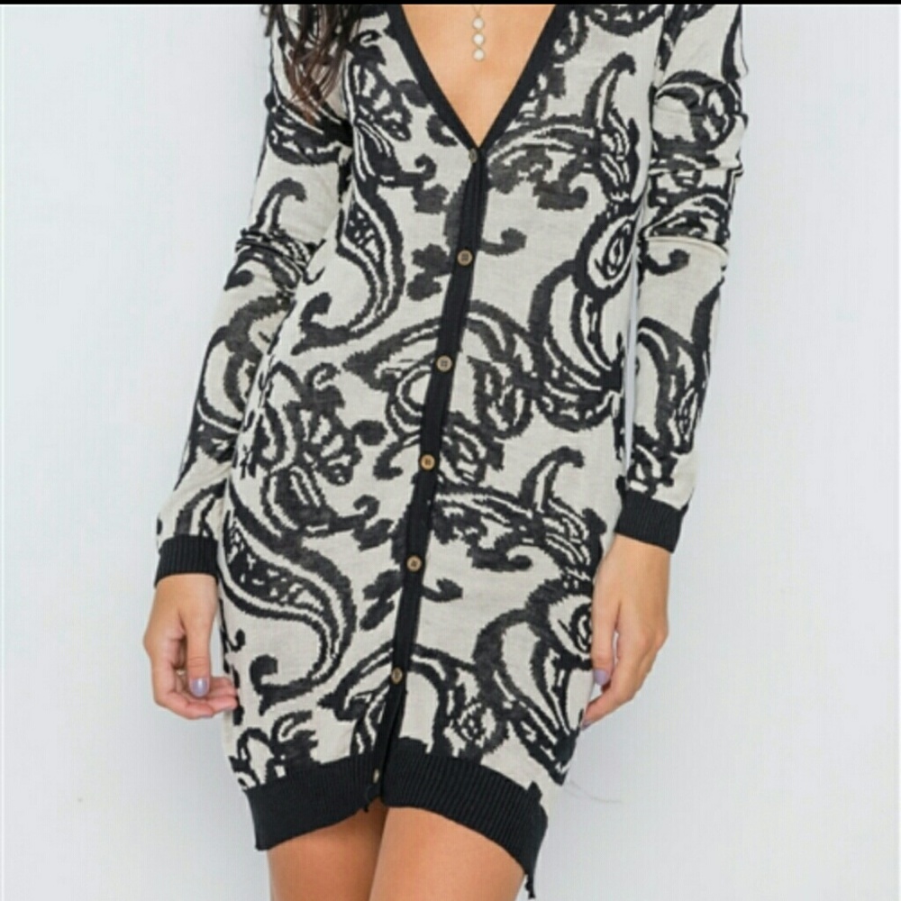Ivory and Black Button Down Cardigan